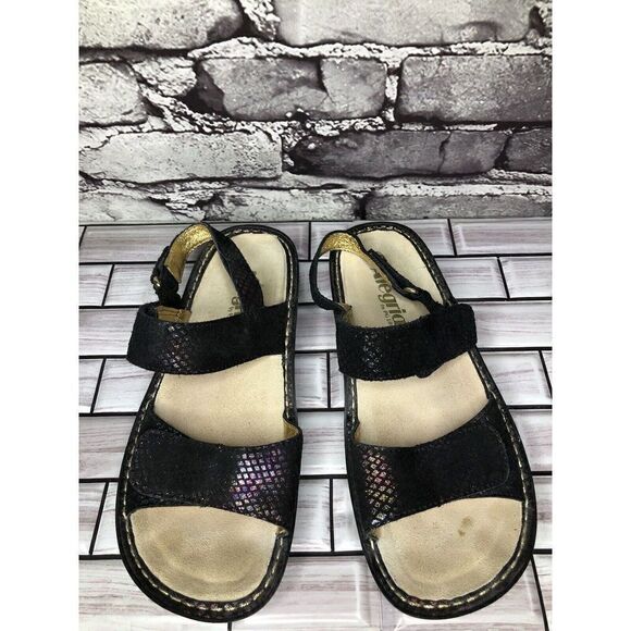 Alegria VER-582 Black Multicolor Shimmer Strap Wedge Sandals Women Sz 37EU/6.5US - Picture 2 of 16